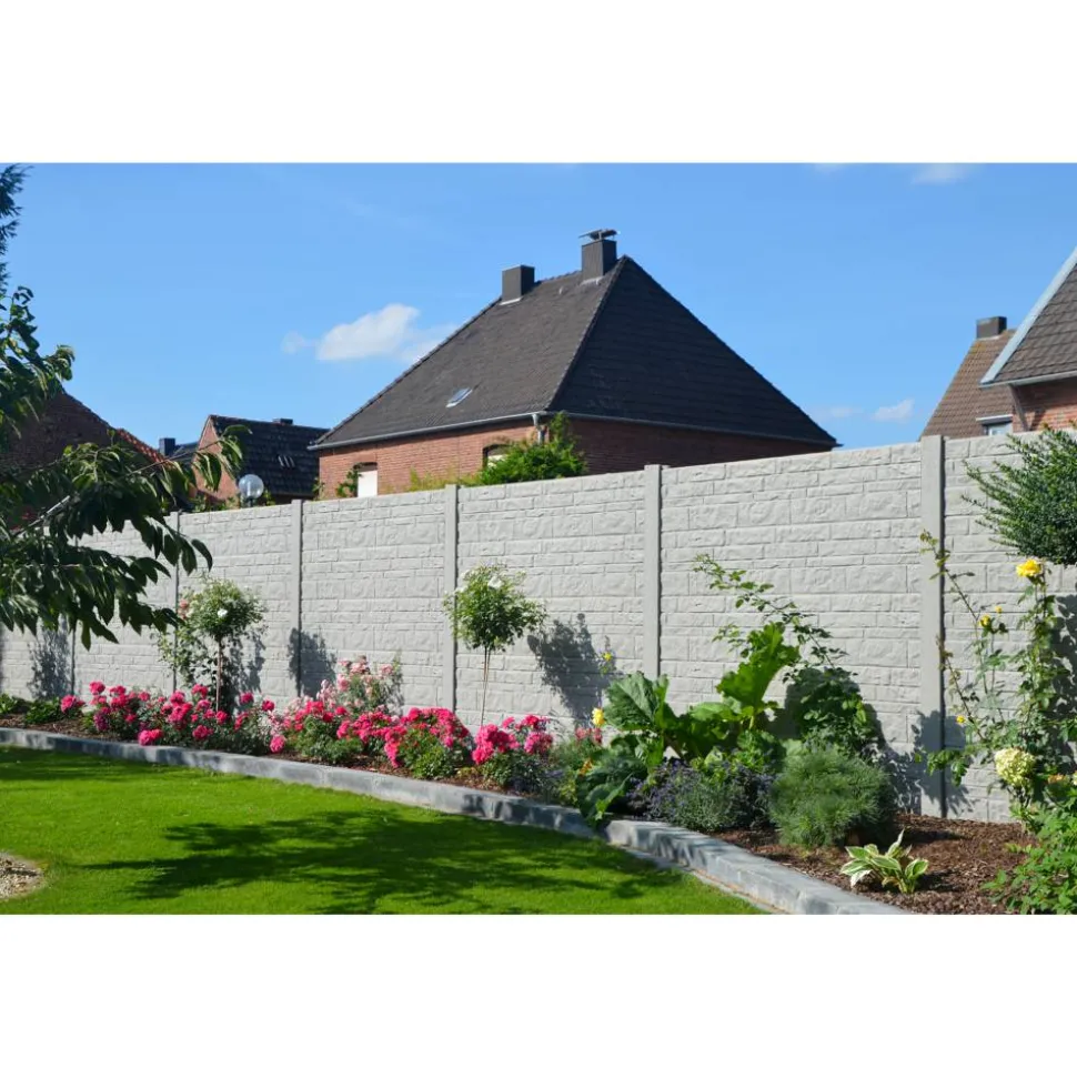 Betonzaunplatte 'Standard Fels' 200 x 38,5 x 3,5 cm grau