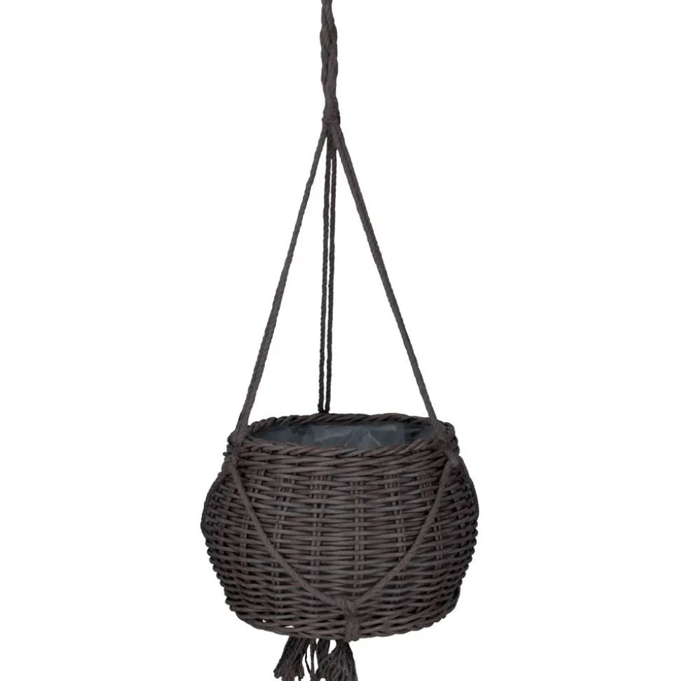 Blumenampel Polyrattan grau/braun rund bauchig Ø 31 x 21/70 cm, mit Polybeutel
