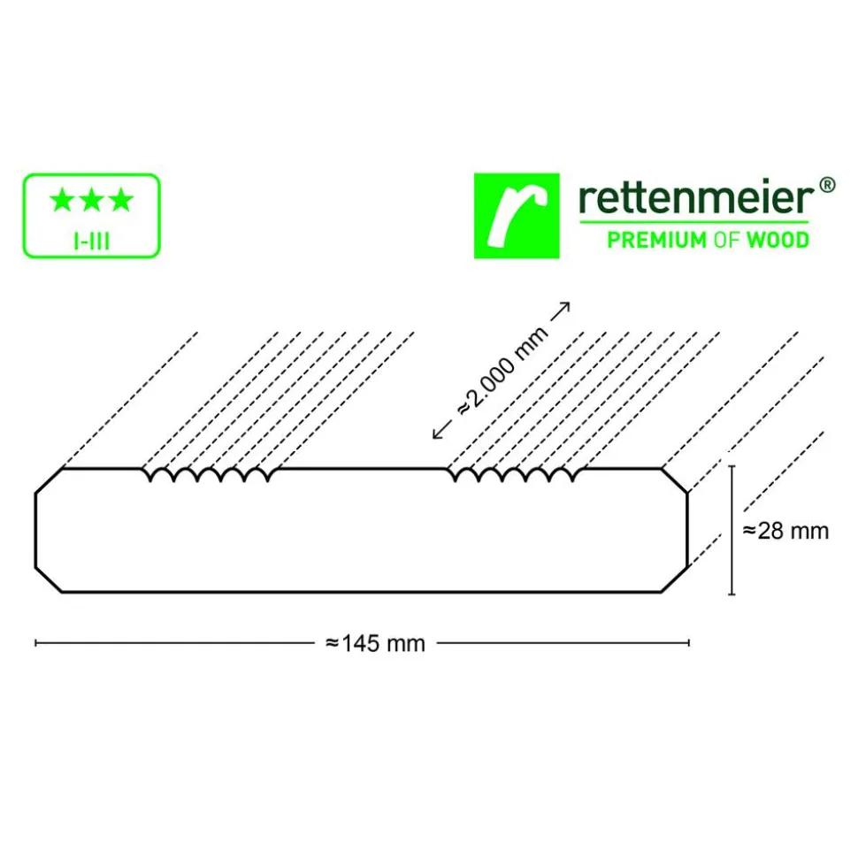 Bodendiele Holz naturfarben 2000 x 145 x 28 mm