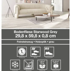 Bodenfliese 'Starwood' Feinsteinzeug grau 29,8 x 59,8 cm