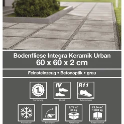 Bodenplatte 'Taina' Feinsteinzeug grau 60 x 60 cm