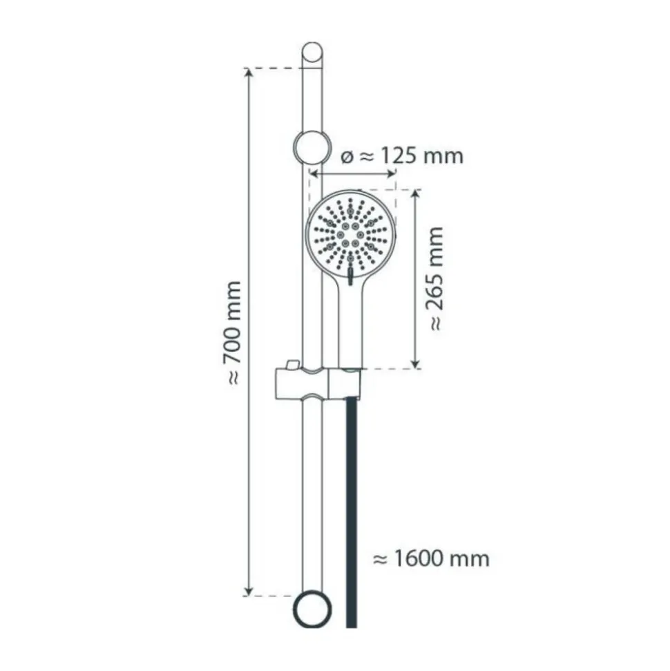 Brausestangenset zum Kleben, verchromt, 3 Strahlarten