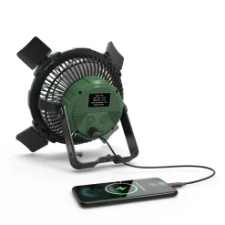 Camping-Ventilator grün mit LED-Licht und Fernbedienung Ø 21,5 cm