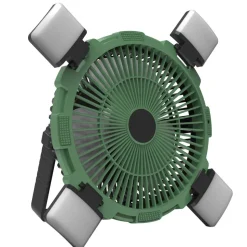 Camping-Ventilator grün mit LED-Licht und Fernbedienung Ø 21,5 cm