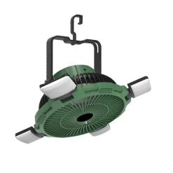 Camping-Ventilator grün mit LED-Licht und Fernbedienung Ø 21,5 cm