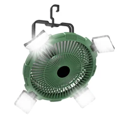 Camping-Ventilator grün mit LED-Licht und Fernbedienung Ø 21,5 cm
