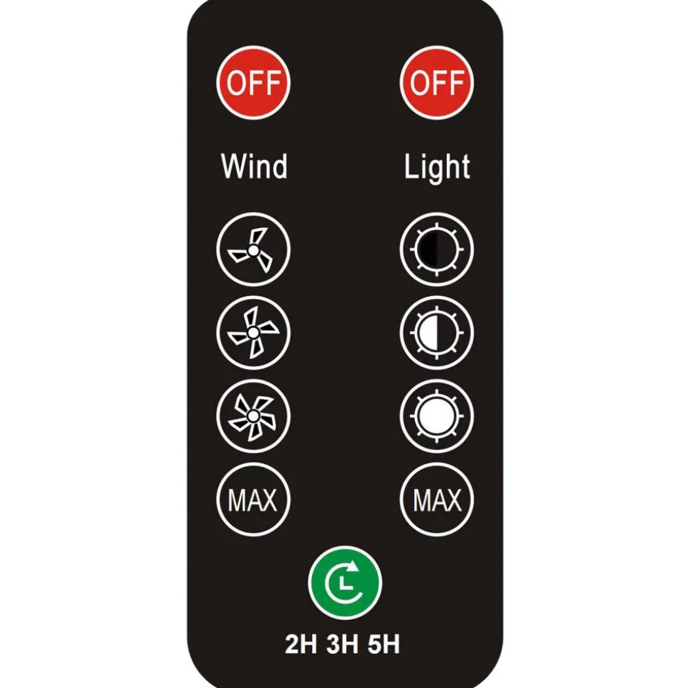 Camping-Ventilator grün mit LED-Licht und Fernbedienung Ø 21,5 cm