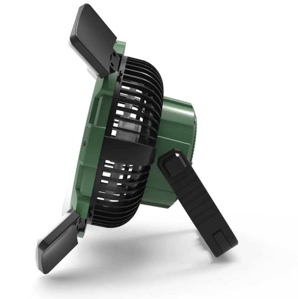 Camping-Ventilator grün mit LED-Licht und Fernbedienung Ø 21,5 cm
