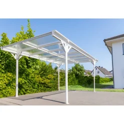 Carport 'Helsinki' mit Flachdach weiß Metall 503 x 305 x 232 cm