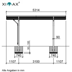 Carport 'Wing 80' Aluminium silbern 531,4 x 260 x 275,7 cm