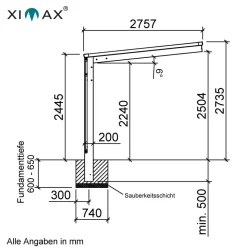 Carport 'Wing 80' Aluminium silbern 531,4 x 260 x 275,7 cm