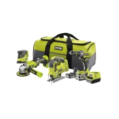 Combo Kit Akku-Schlagbohrschrauber, Winkelschleifer, Stichsäge, Delta-Vibrationsschleifer 'R18CK4F-252S' mit Akku, Werkzeugtasche und 55-teiligem Bit-Set
