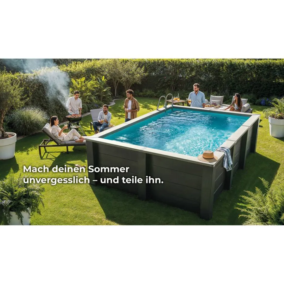 Composite Pool-Set 'Avantgarde Nova' rechteckig grau 455 × 315 × 126 cm, Smart Plug Modul