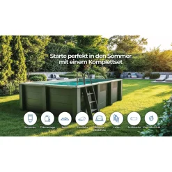 Composite Pool-Set 'Avantgarde Nova' rechteckig grau 455 × 315 × 126 cm, Smart Plug Modul
