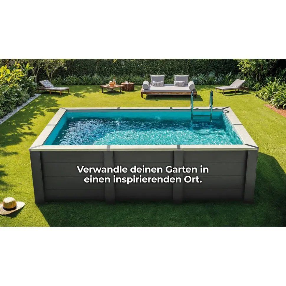 Composite Pool-Set 'Avantgarde Nova' rechteckig grau 455 × 315 × 126 cm, Smart Plug Modul