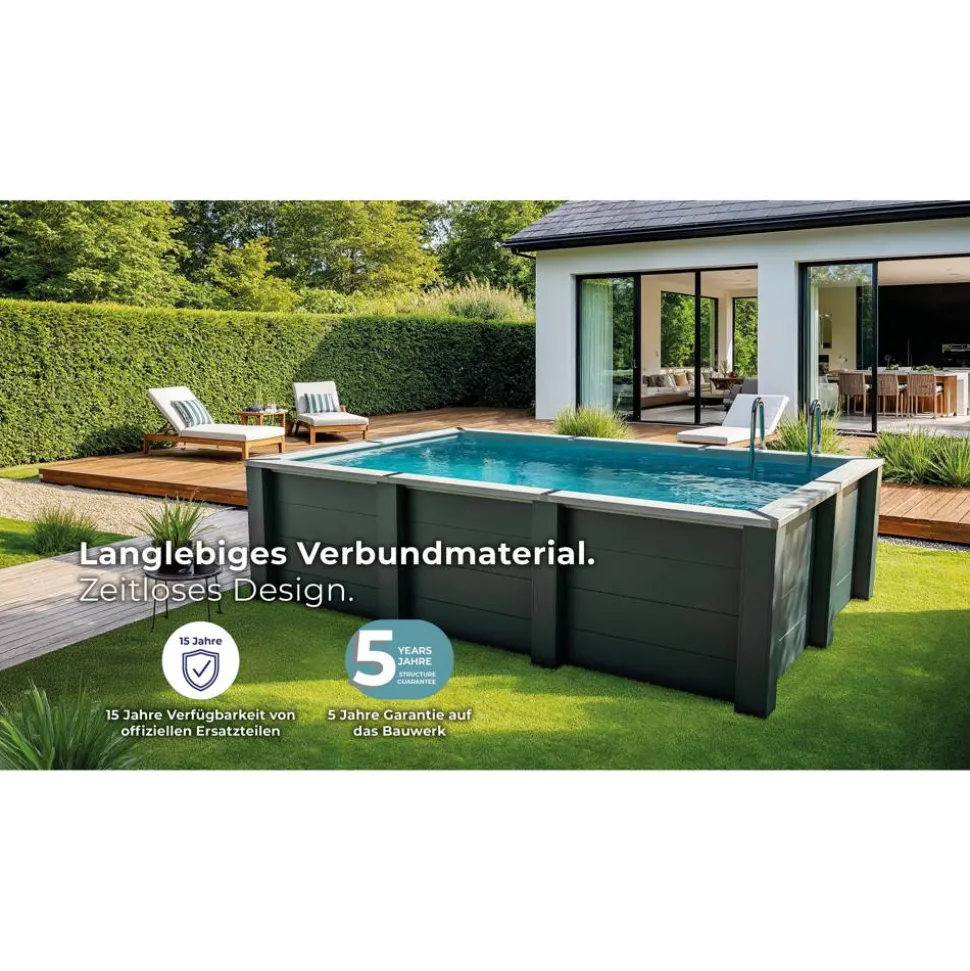 Composite Pool-Set 'Avantgarde Nova' rechteckig grau 455 × 315 × 126 cm, Smart Plug Modul