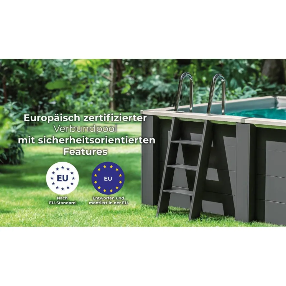 Composite Pool-Set 'Avantgarde Nova' rechteckig grau 455 × 315 × 126 cm, Smart Plug Modul