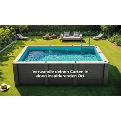 Composite Pool-Set 'Avantgarde Nova' rechteckig grau 606 × 326 × 124 cm, mit LED-Strahler und Smart Plug Modul