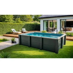 Composite Pool-Set 'Avantgarde Nova' rechteckig grau 606 × 326 × 124 cm, mit LED-Strahler und Smart Plug Modul