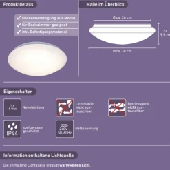Deckenleuchte Ø 30 cm Schutzart IP44 für Feuchträume