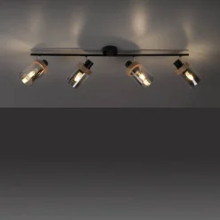 Deckenleuchte 'Pasqual' holzfarben/schwarz 4-flammig 114 x 25cm
