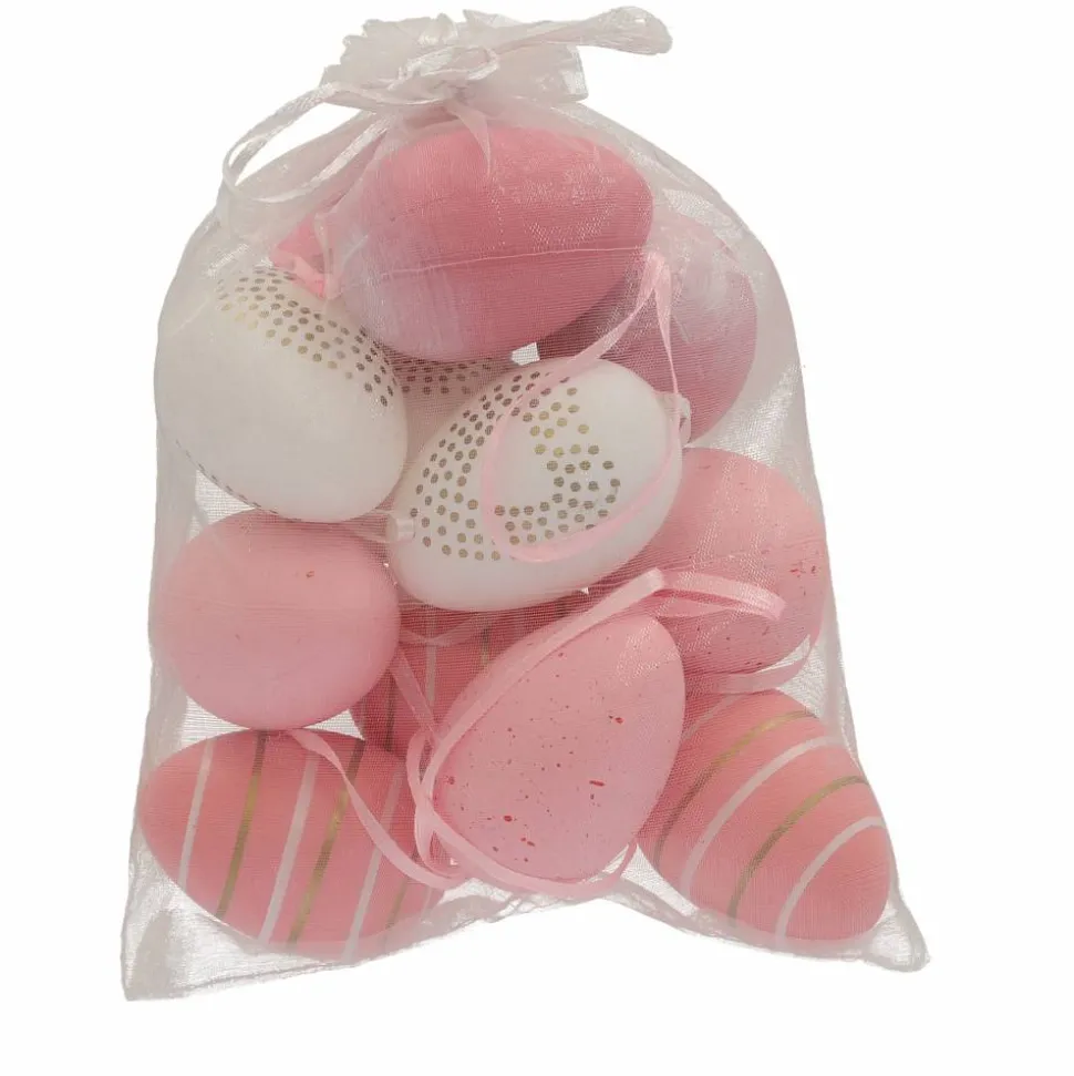 Deko-Eier Kunststoff rosa/weiß 12 Stück