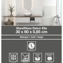 Dekorfliese 'Ella' beige 30 x 60 cm