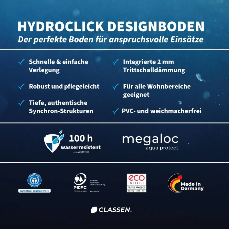Designboden 'HydroClick' Graueiche wasserresistent 9 mm