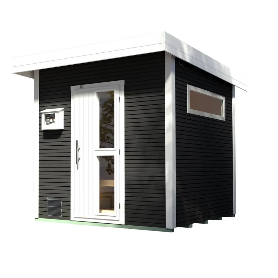 Design-Saunahaus 'Kuopio' anthrazit, mit 9 kW OS-Ofenset, analoger Steuerung 238 x 238 x 253 cm