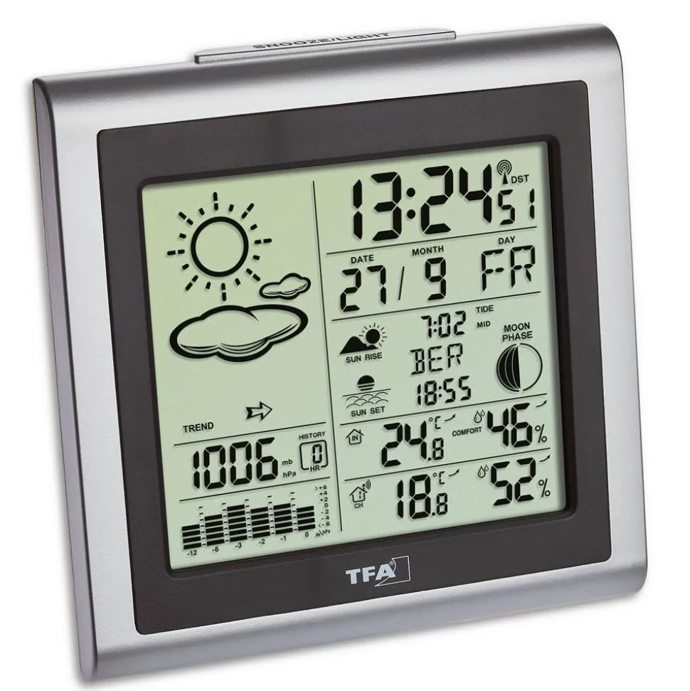 Digitale Funk-Wetterstation 'Largo' Kunststoff silber 13 x 6 x 13,2 cm