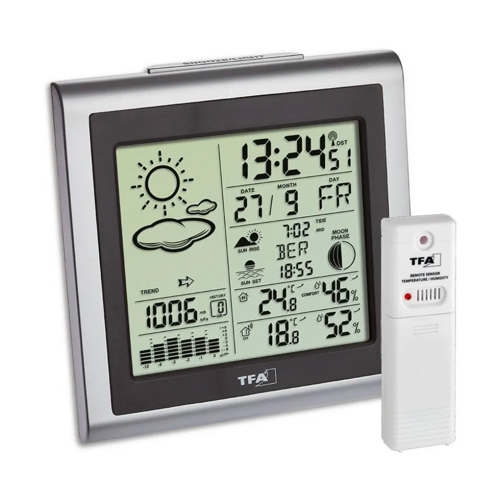Digitale Funk-Wetterstation 'Largo' Kunststoff silber 13 x 6 x 13,2 cm