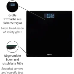 Digitale Personenwaage schwarz Glas 28 x 28 cm