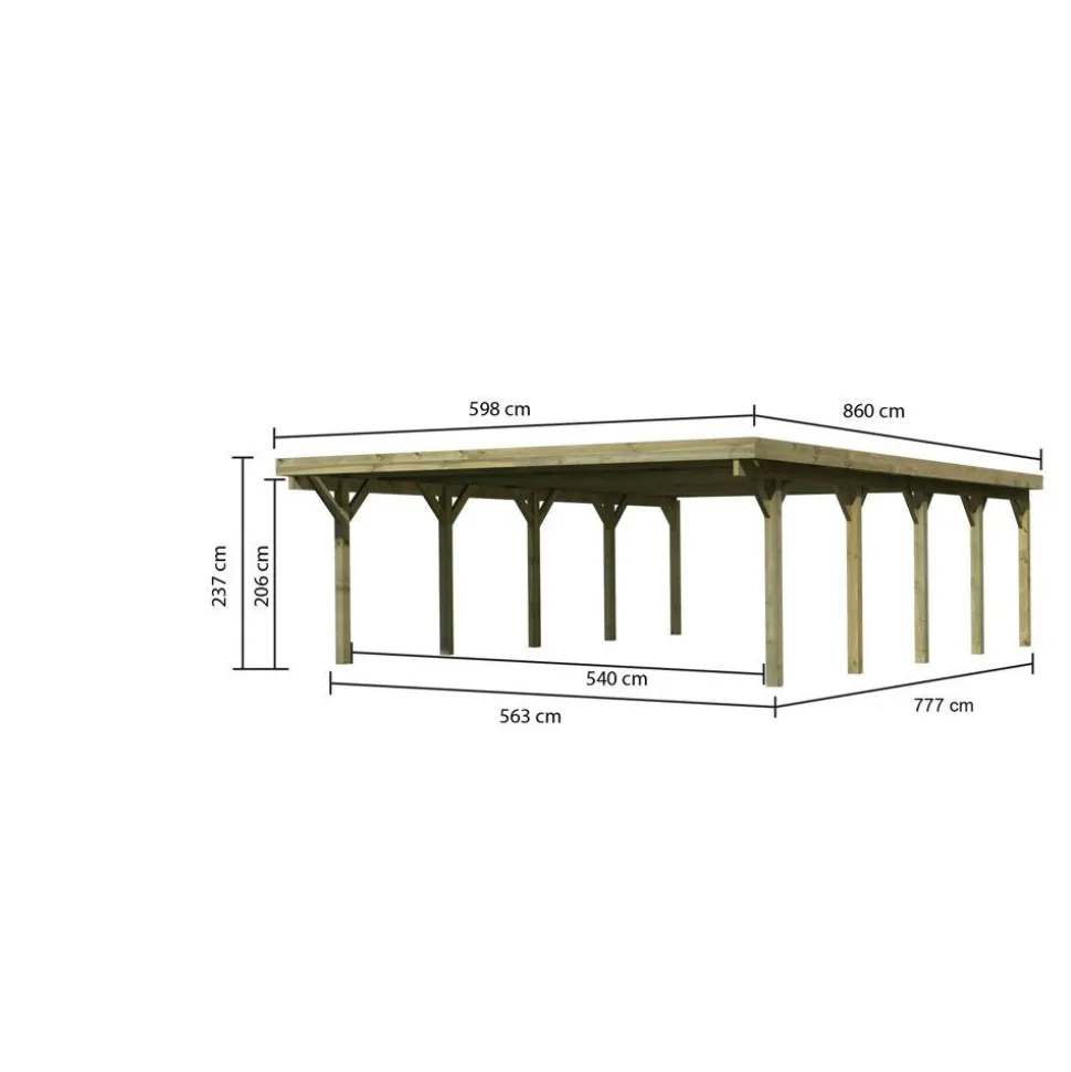 Doppelcarport 'Carlos 3' Kiefer PVC-Dach 860 x 598 x 237 cm
