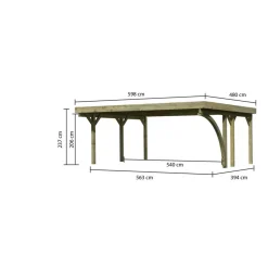 Doppelcarport 'Carlos 1' Kiefer PVC-Dach mit einem Einfahrtsbogen 480 x 598 x 237 cm