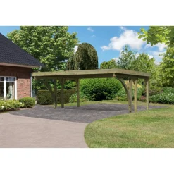 Doppelcarport 'Carlos 1' Kiefer PVC-Dach mit zwei Einfahrtsbögen 480 x 598 x 237 cm