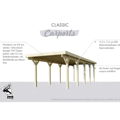 Doppelcarport 'Carlos 1' Kiefer PVC-Dach mit zwei Einfahrtsbögen 480 x 598 x 237 cm
