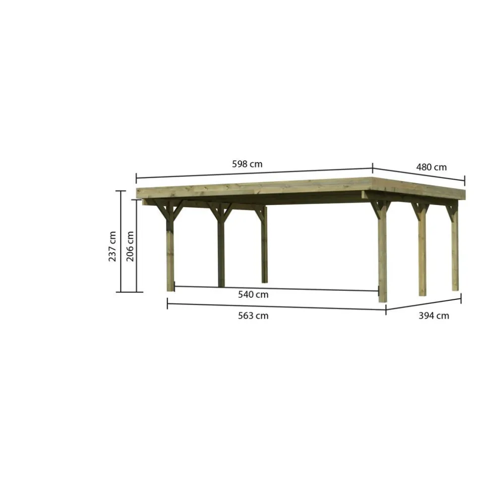 Doppelcarport 'Classic 1' 598 x 480 cm Kiefer KDI Stahl-Dach