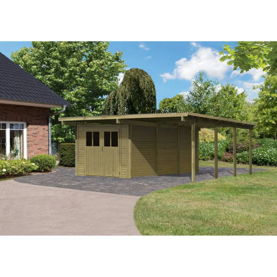 Doppelcarport 'Eco 2' 563 x 676 cm Kiefer KDI PVC-Dach, Abstellraum groß