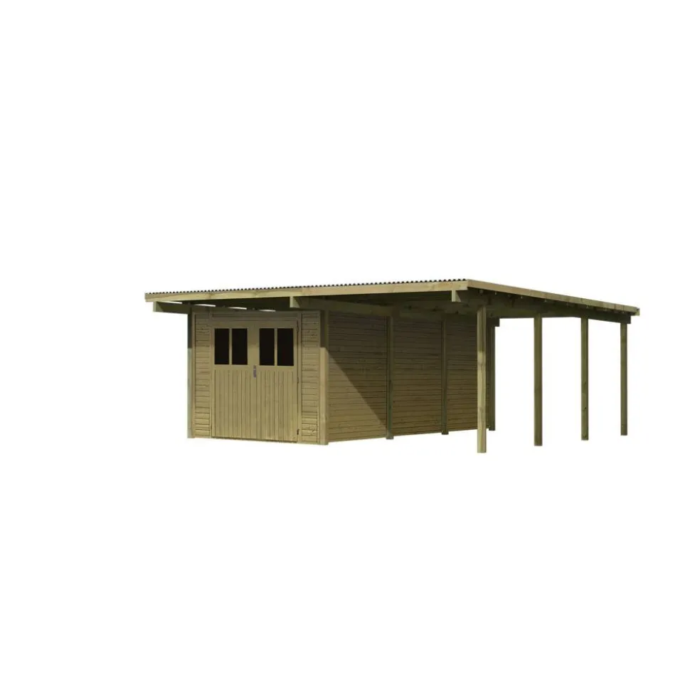 Doppelcarport 'Eco 2' 563 x 676 cm Kiefer KDI PVC-Dach, Abstellraum groß