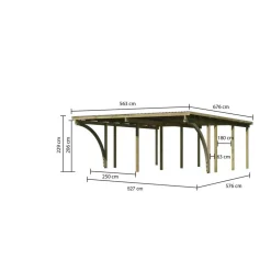 Doppelcarport 'Eco 2' 563 x 676 cm Kiefer KDI PVC-Dach, mit zwei Einfahrtsbögen
