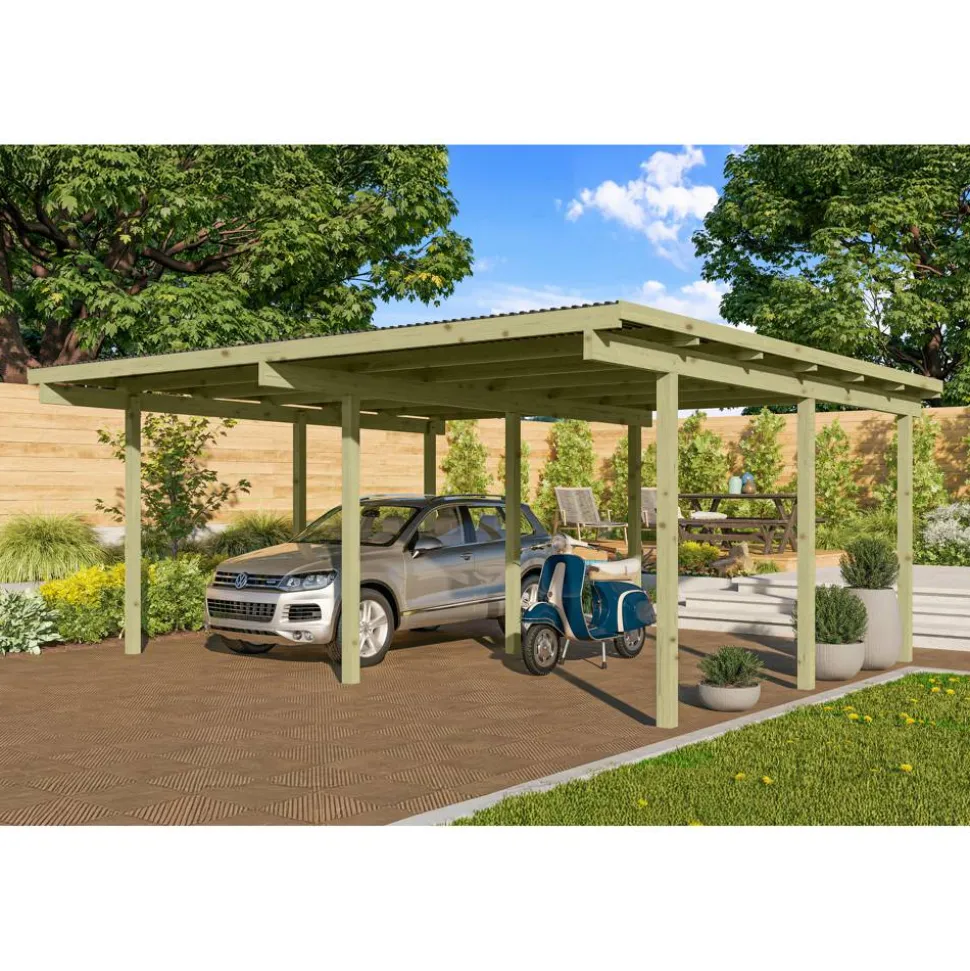 Doppelcarport 'Eco 1' 563 x 490 cm Kiefer KDI PVC-Dach