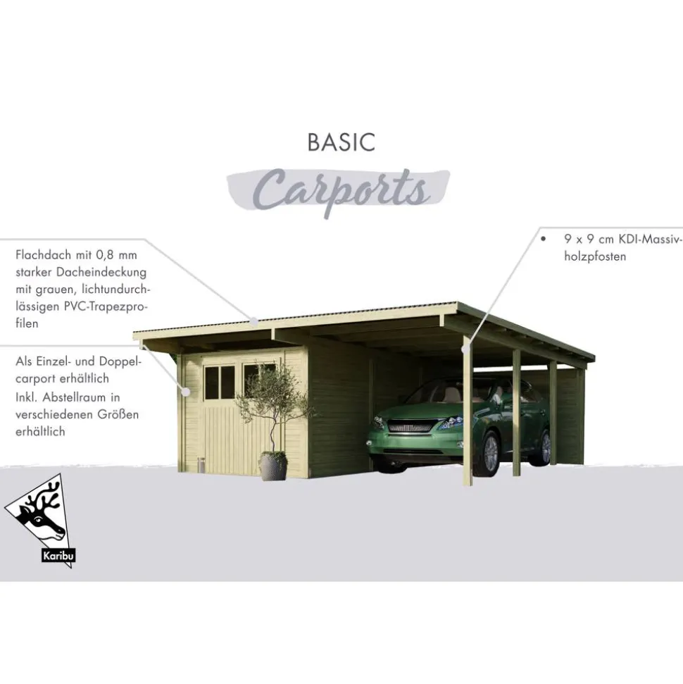 Doppelcarport 'Eco 1' 563 x 490 cm Kiefer KDI PVC-Dach
