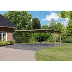 Doppelcarport 'Eco 1' 563 x 490 cm Kiefer KDI PVC-Dach, mit zwei Einfahrtsbögen