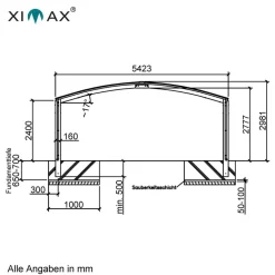 Doppelcarport 'Portoforte Typ 80 M-Ausführung' Aluminium edelstahlfarben 542 x 495 x 298 cm
