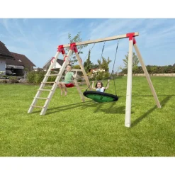 Doppelschaukel 'Tabaluga' mit Klettereinheit und Podest, 390 x 240 x 290 cm