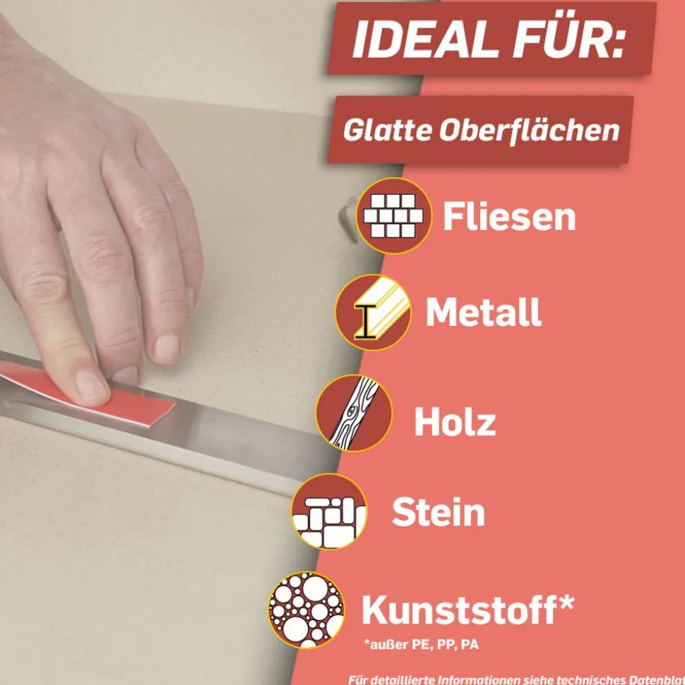 Doppelseitiges Klebeband 'Kleben statt Bohren' rot 19 mm x 1,5 m