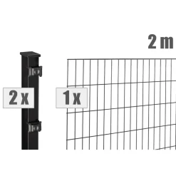 Doppelstabmattenzaun-Set 'Blacky' schwarz 200 x 100 cm