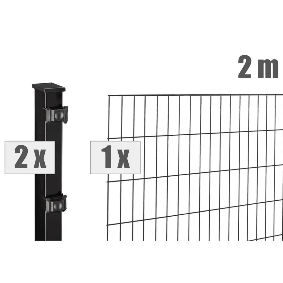 Doppelstabmattenzaun-Set 'Blacky' schwarz 200 x 100 cm