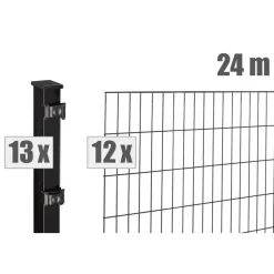 Doppelstabmattenzaun-Set 'Blacky' schwarz 2400 x 100 cm