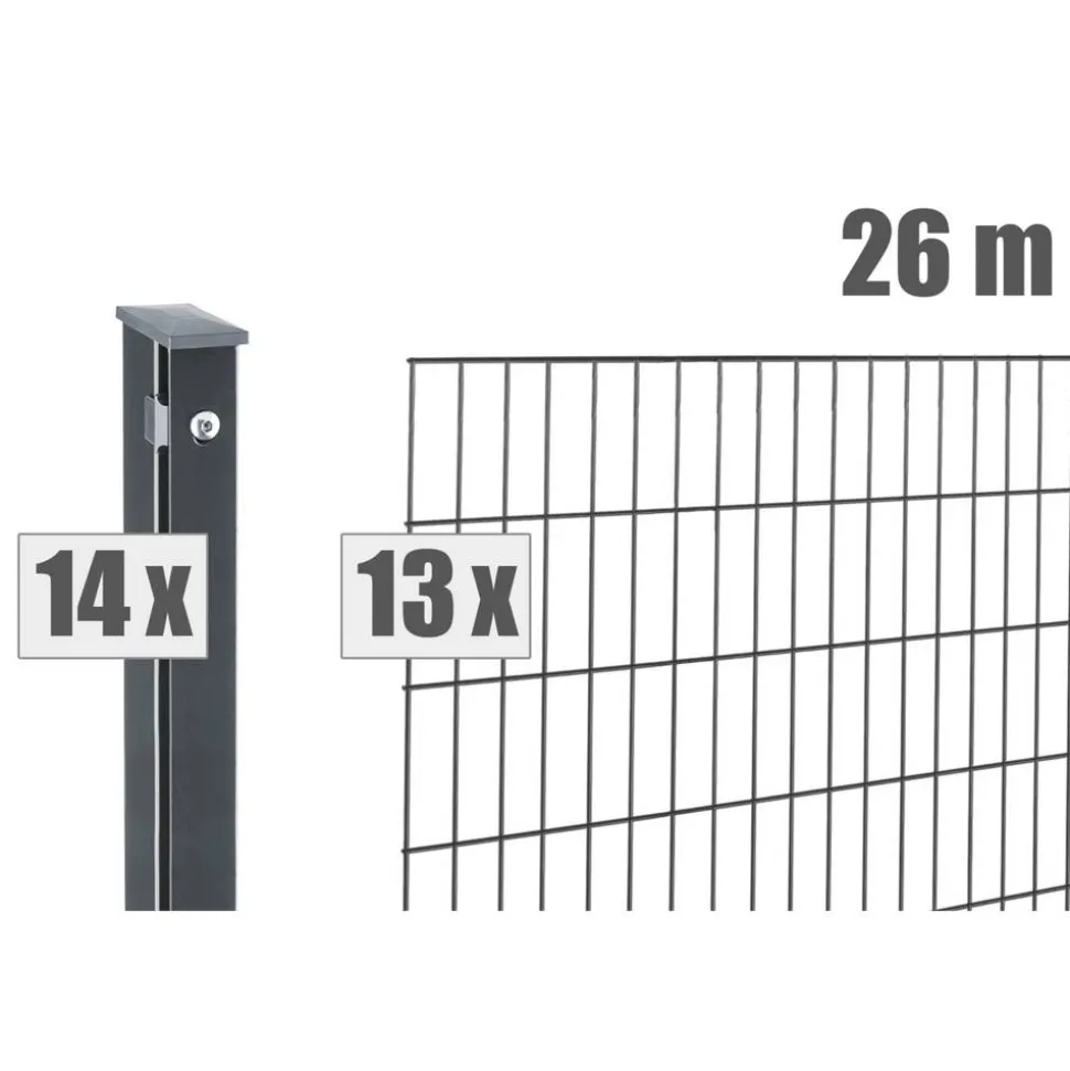 Doppelstabmattenzaun-Set 'Pico S 2.0' anthrazit 2600 x 100 cm